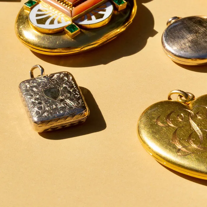 Antique Necklaces Rectangular Engraved Floral 9k Gold Locket