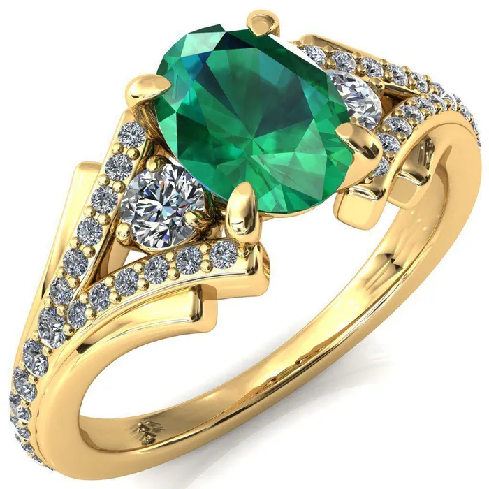 Fire Brilliance Rings Arietis Oval Emerald 4 Prong 34 Bead Split Shank Diamond Accent Ring