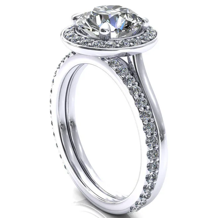 Fire Brilliance Rings Holly Round Center Stone 4 Prong Pinpoint Floating Halo Scalloped Cathedral Ring
