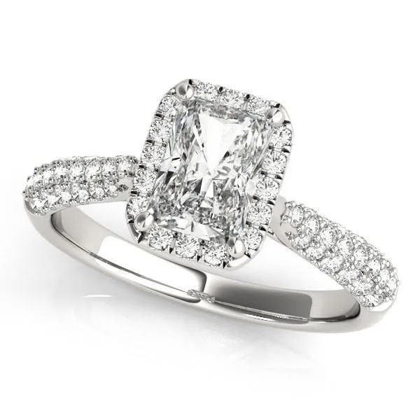 Fire Brilliance Rings Lorene Emerald Moissanite Micro Pave Shank Halo Engagement Ring