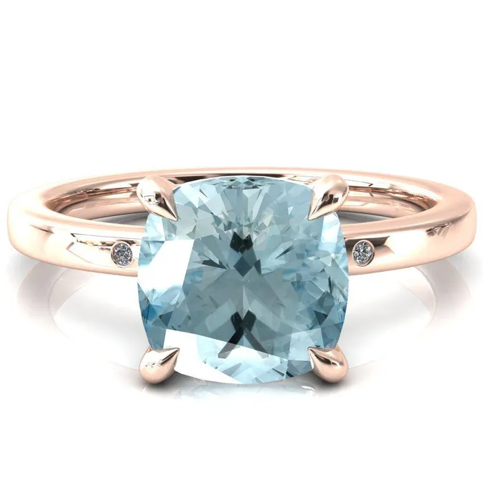 Maise Cushion Aqua Blue Spinel 4 Prong Diamond Accent Engagement Ring Fire Brilliance Rings