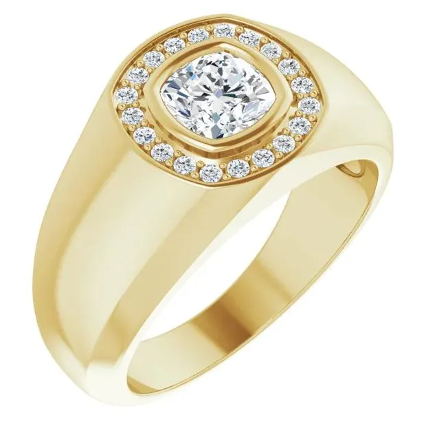 Rings Fire Brilliance Matthew Cushion Moissanite Bezel Diamond Channel Halo Ring