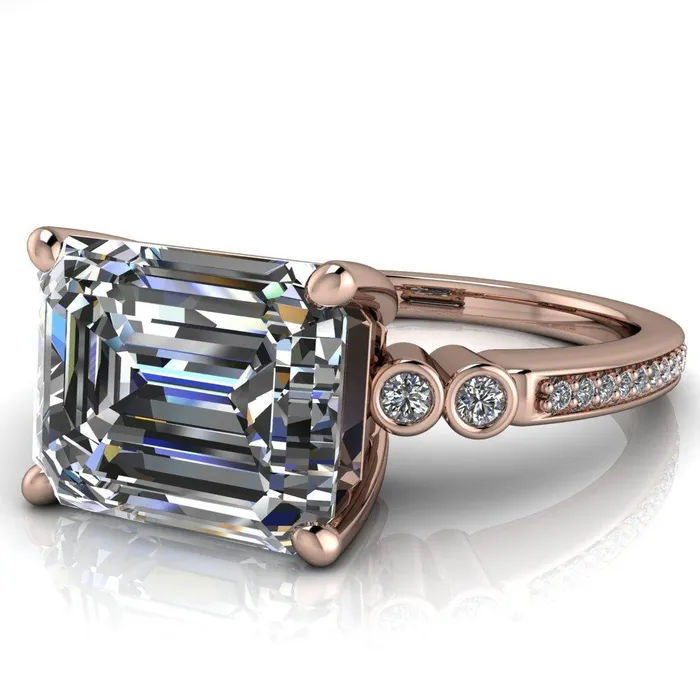 Rings Pascala Emerald Center Stone Diamond Side 4 Prong Engagement Ring Fire Brilliance 
