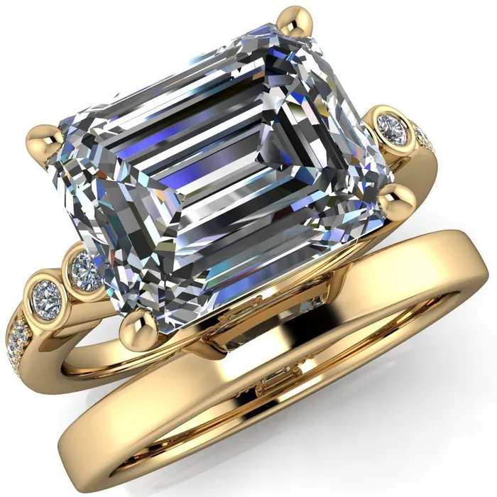 Rings Pascala Emerald Center Stone Diamond Side 4 Prong Engagement Ring Fire Brilliance 