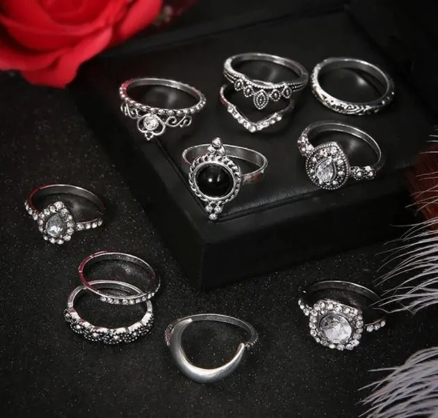 Rings RS48 Silver Color Assorted 11 pc Ring Set polly