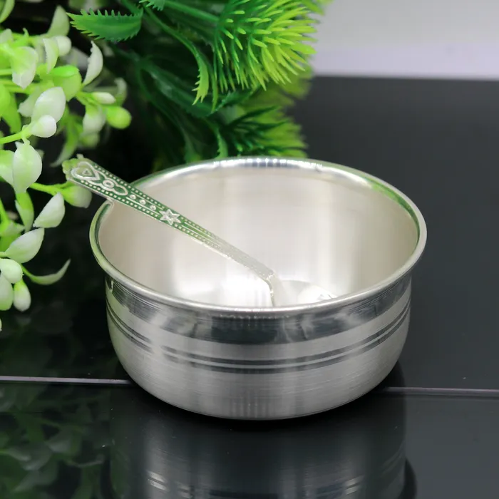 TRIBAL ORNAMENTS Necklaces 999 pure fine silver handmade silver bowl and spoon set silver utensils best kids gift for rice ceremony Annaprashana utensils sv76