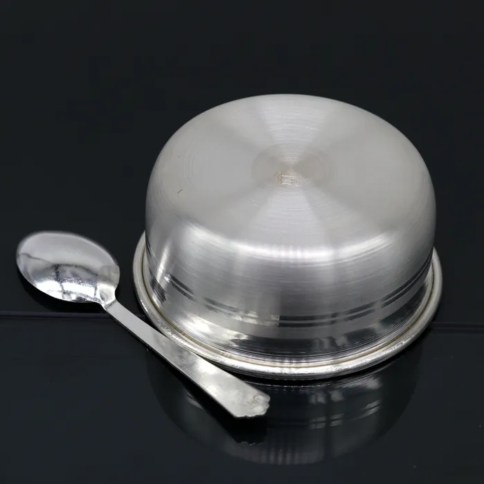 TRIBAL ORNAMENTS Necklaces 999 pure fine silver handmade silver bowl and spoon set silver utensils best kids gift for rice ceremony Annaprashana utensils sv76