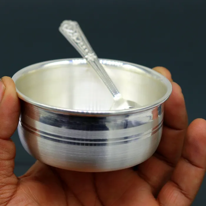 TRIBAL ORNAMENTS Necklaces 999 pure fine silver handmade silver bowl and spoon set silver utensils best kids gift for rice ceremony Annaprashana utensils sv76