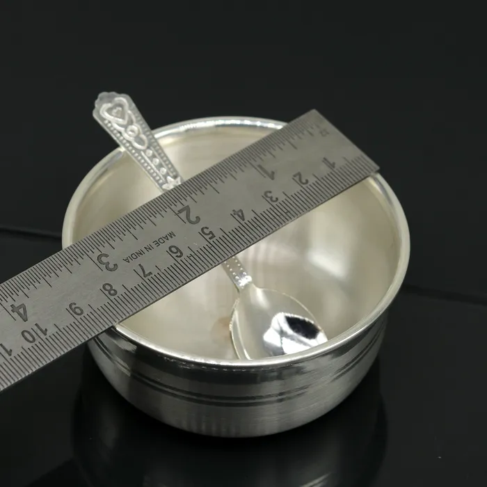 TRIBAL ORNAMENTS Necklaces 999 pure fine silver handmade silver bowl and spoon set silver utensils best kids gift for rice ceremony Annaprashana utensils sv76