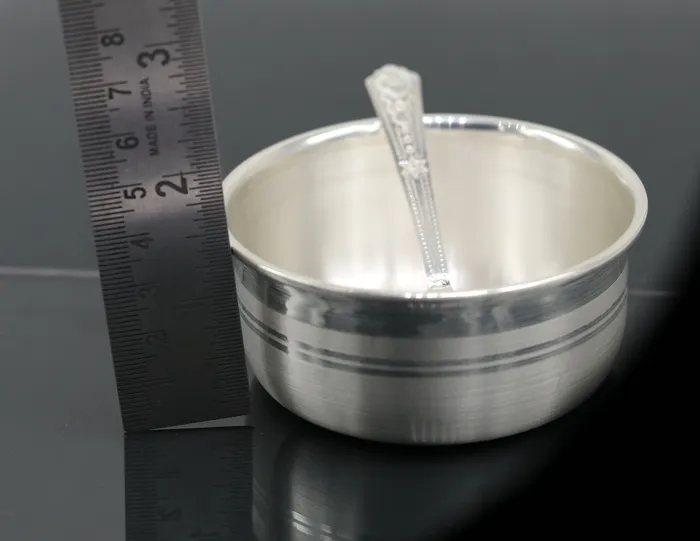 TRIBAL ORNAMENTS Necklaces 999 pure fine silver handmade silver bowl and spoon set silver utensils best kids gift for rice ceremony Annaprashana utensils sv76