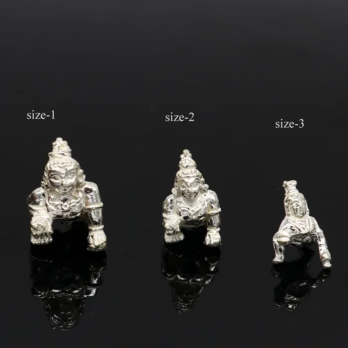TRIBAL ORNAMENTS Necklaces Solid silver handmade Ladoo Gopal little krishna Ladu Gopal Crawling Krishna small statue sculpture home temple puja articles su370