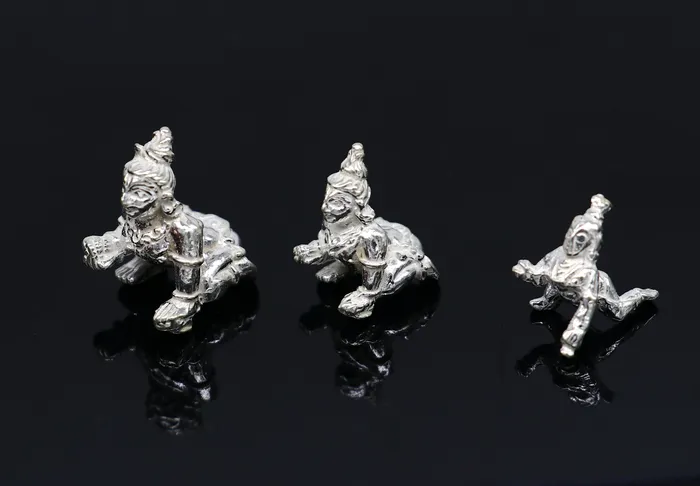 TRIBAL ORNAMENTS Necklaces Solid silver handmade Ladoo Gopal little krishna Ladu Gopal Crawling Krishna small statue sculpture home temple puja articles su370