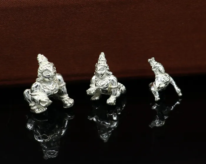 TRIBAL ORNAMENTS Necklaces Solid silver handmade Ladoo Gopal little krishna Ladu Gopal Crawling Krishna small statue sculpture home temple puja articles su370