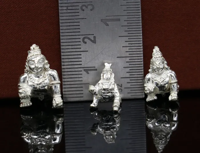 TRIBAL ORNAMENTS Necklaces Solid silver handmade Ladoo Gopal little krishna Ladu Gopal Crawling Krishna small statue sculpture home temple puja articles su370